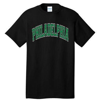 Philadelphia Varsity Style Green Text Tall T-Shirt