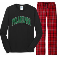 Philadelphia Varsity Style Green Text Long Sleeve Pajama Set