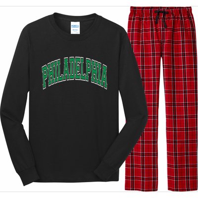 Philadelphia Varsity Style Green Text Long Sleeve Pajama Set