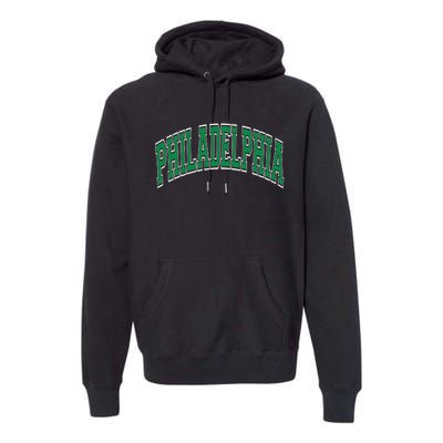 Philadelphia Varsity Style Green Text Premium Hoodie