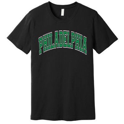 Philadelphia Varsity Style Green Text Premium T-Shirt