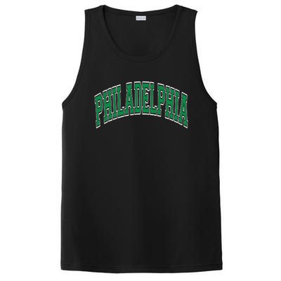 Philadelphia Varsity Style Green Text PosiCharge Competitor Tank