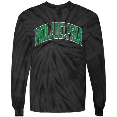 Philadelphia Varsity Style Green Text Tie-Dye Long Sleeve Shirt