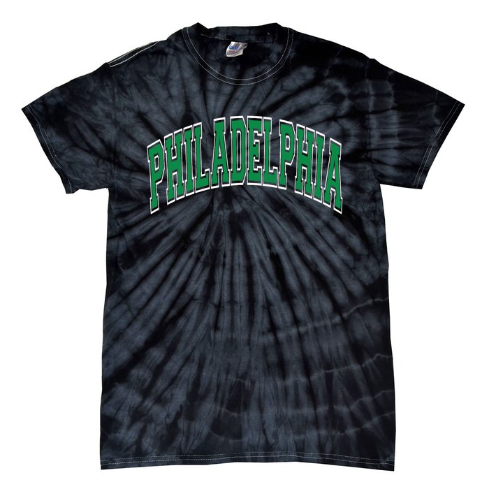 Philadelphia Varsity Style Green Text Tie-Dye T-Shirt