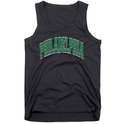 Philadelphia Varsity Style Green Text Tank Top