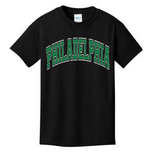 Philadelphia Varsity Style Green Text Kids T-Shirt