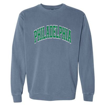 Philadelphia Varsity Style Green Text Garment-Dyed Sweatshirt