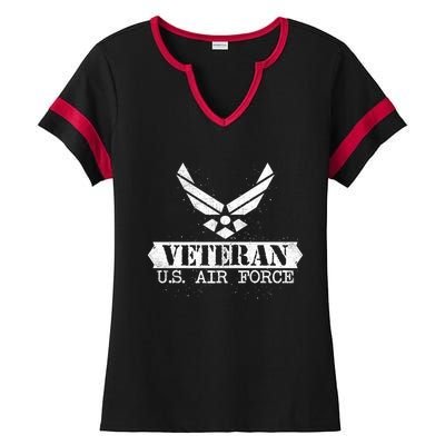 Proud Veteran Stylish Cool Us Air Force Wings Gift Funny Gift Ladies Halftime Notch Neck Tee