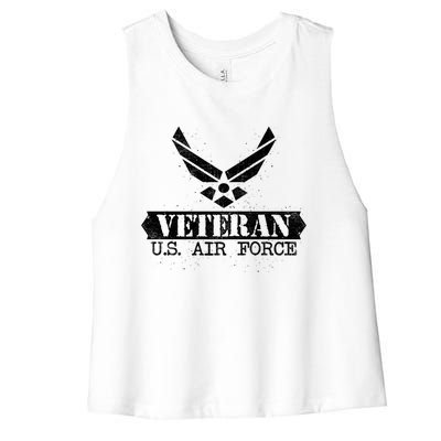 Proud Veteran Stylish Cool Us Air Force Wings Gift Funny Gift Women's Racerback Cropped Tank