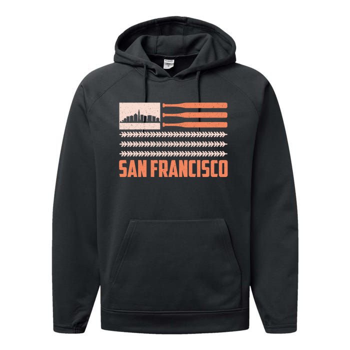 Patriotic Vintage San Francisco Baseball Flag Performance Fleece Hoodie