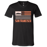 Patriotic Vintage San Francisco Baseball Flag V-Neck T-Shirt