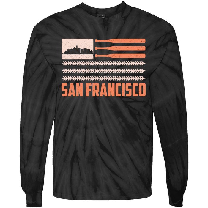 Patriotic Vintage San Francisco Baseball Flag Tie-Dye Long Sleeve Shirt