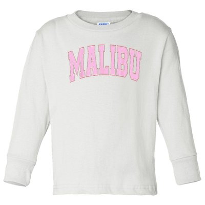 Preppy Varsity Style Pink Malibu California Trendy Toddler Long Sleeve Shirt