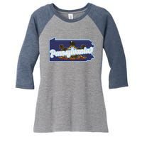 Pennsylvania Vintage State Flag Logo Women's Tri-Blend 3/4-Sleeve Raglan Shirt