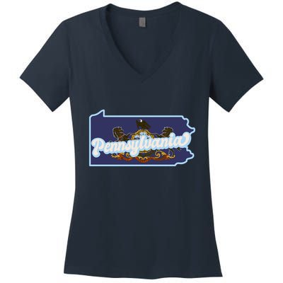 Pennsylvania Vintage State Flag Logo Women's V-Neck T-Shirt