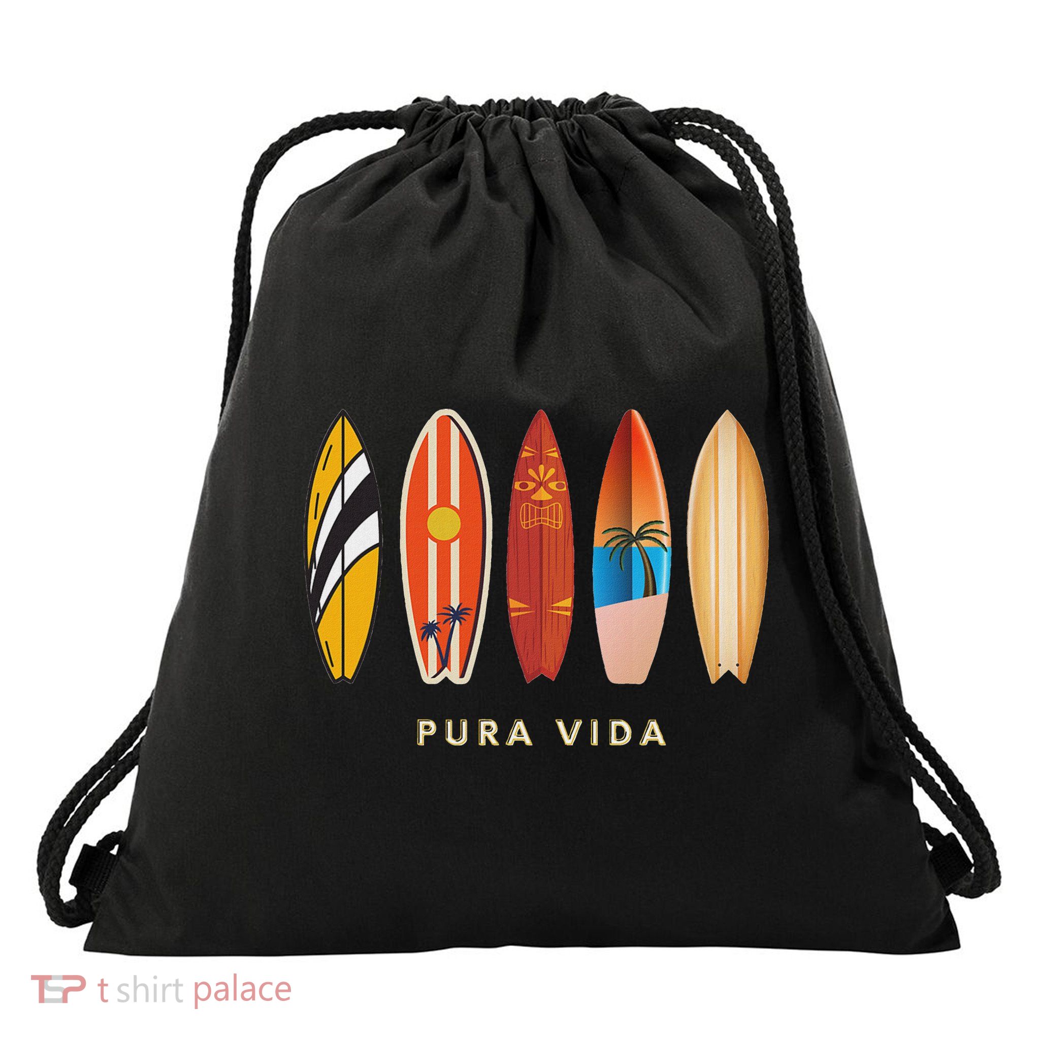 Pura Vida Surfboards Costa Rica Surfing Drawstring Bag