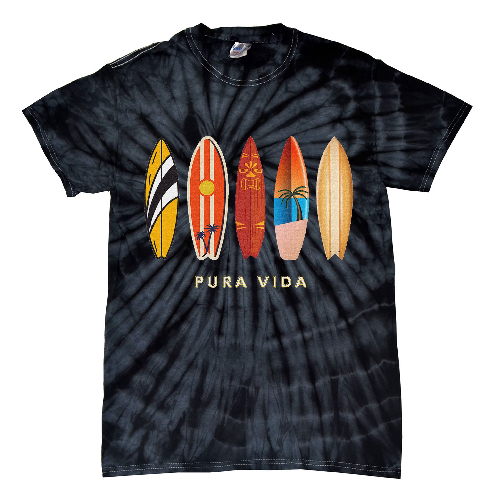 Pura Vida Surfboards Costa Rica Surfing Tie-Dye T-Shirt