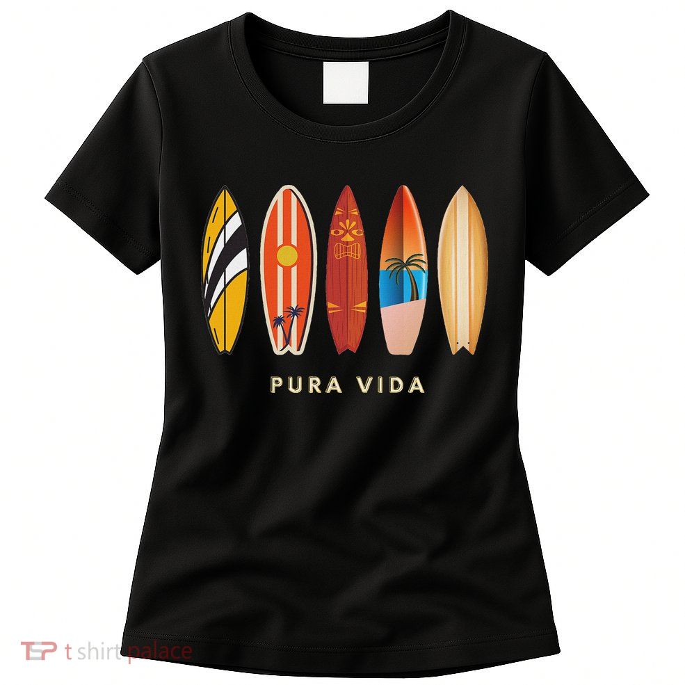 Pura Vida Surfboards Costa Rica Surfing Womens T-Shirt