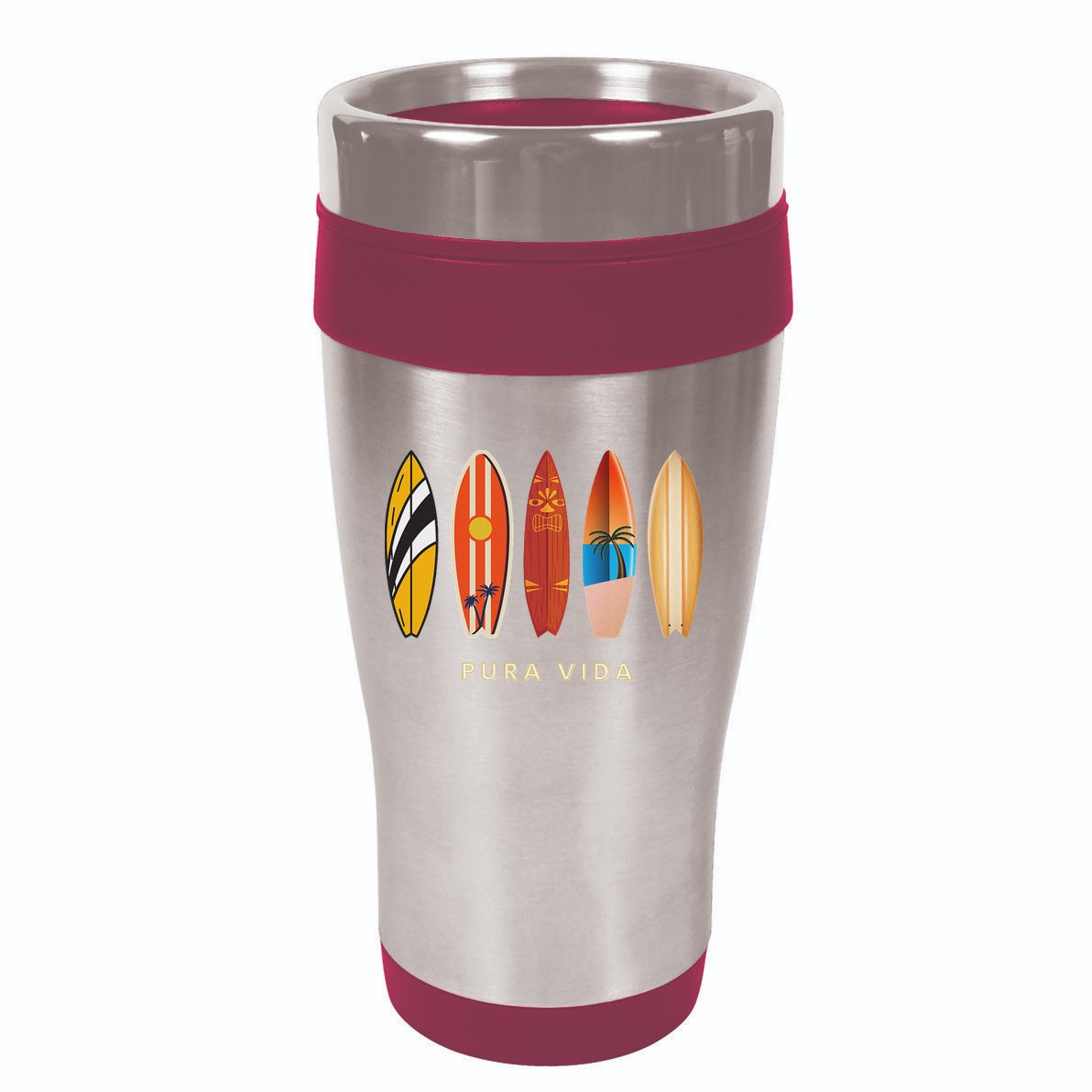 Pura Vida Surfboards Costa Rica Surfing 16oz Travel Tumbler