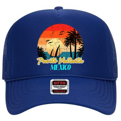 Puerto Vallarta Souvenirs Mexico Vacation Vacay Mode Great Gift High Crown Mesh Back Trucker Hat