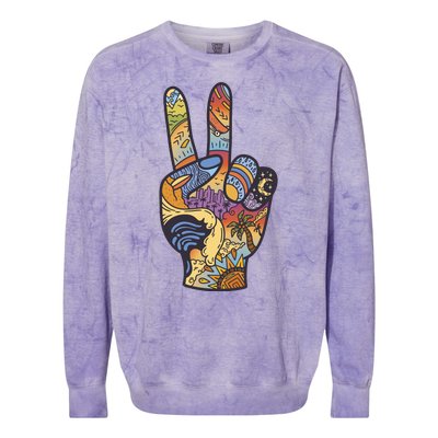 Paradise Vacation Travel Peace Sign Colorblast Crewneck Sweatshirt