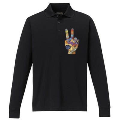 Paradise Vacation Travel Peace Sign Performance Long Sleeve Polo