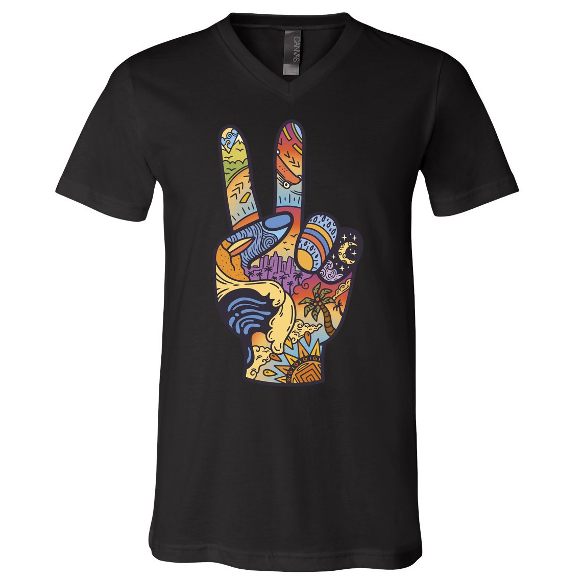 Paradise Vacation Travel Peace Sign V-Neck T-Shirt