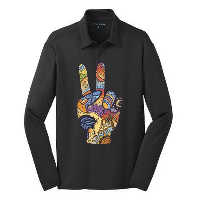 Paradise Vacation Travel Peace Sign Silk Touch Performance Long Sleeve Polo