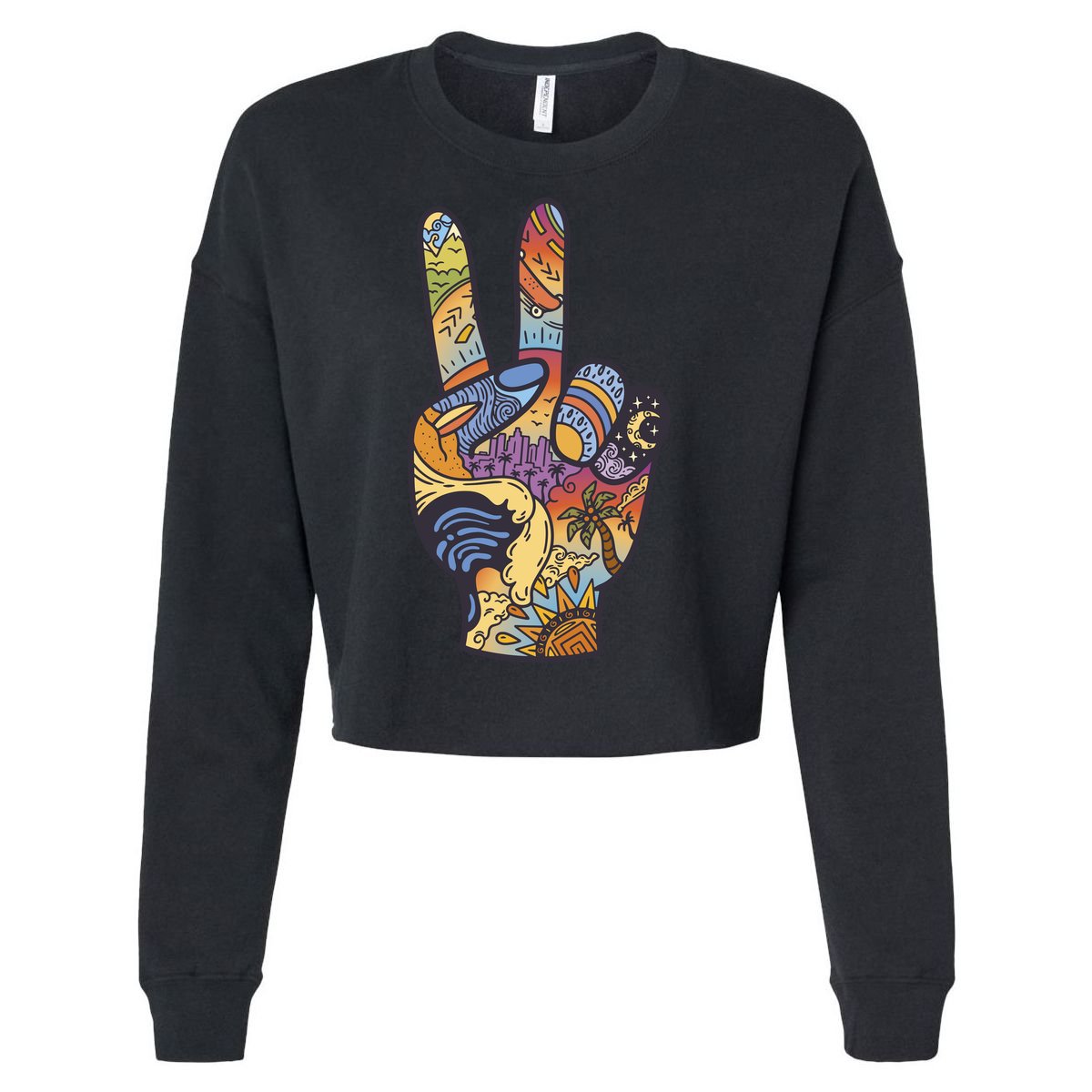 Paradise Vacation Travel Peace Sign Cropped Pullover Crew