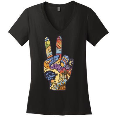 Paradise Vacation Travel Peace Sign Women's V-Neck T-Shirt