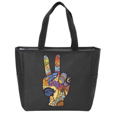 Paradise Vacation Travel Peace Sign Zip Tote Bag