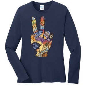 Paradise Vacation Travel Peace Sign Ladies Long Sleeve Shirt