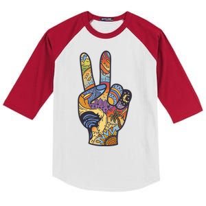 Paradise Vacation Travel Peace Sign Kids Colorblock Raglan Jersey