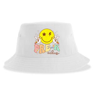 PreK Vibes Team Retro Smile Face First Day Of School Sustainable Bucket Hat