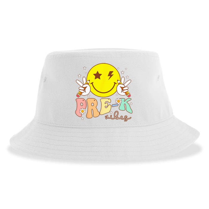 PreK Vibes Team Retro Smile Face First Day Of School Sustainable Bucket Hat