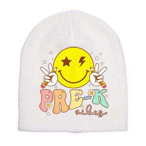 PreK Vibes Team Retro Smile Face First Day Of School Short Acrylic Beanie