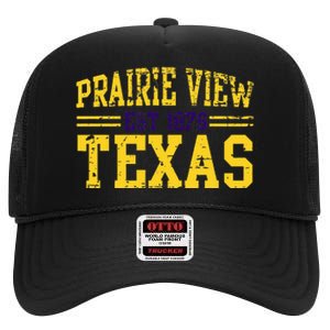 Prairie View Texas Prairie Gift Distressed High Crown Mesh Back Trucker Hat