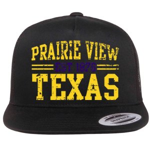 Prairie View Texas Prairie Gift Distressed Flat Bill Trucker Hat