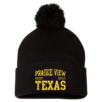 Prairie View Texas Prairie Gift Distressed Pom Pom 12in Knit Beanie