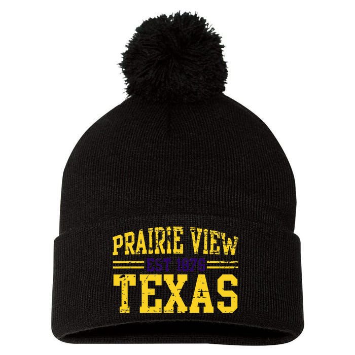 Prairie View Texas Prairie Gift Distressed Pom Pom 12in Knit Beanie