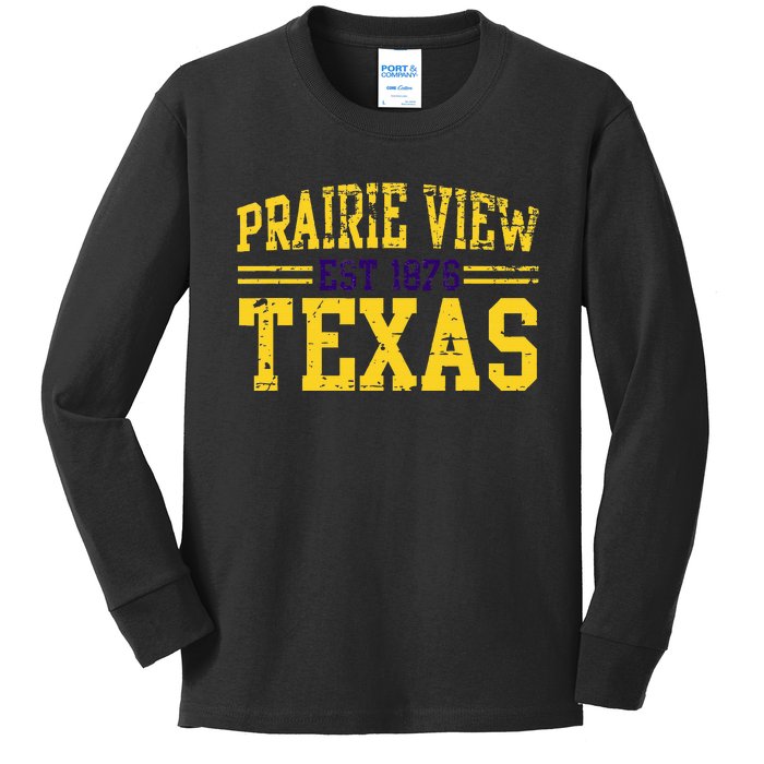 Prairie View Texas Prairie Gift Distressed Kids Long Sleeve Shirt