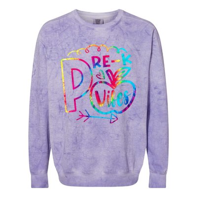 Pre-K Vibes Team Pre-K Squad Tie Dye 1st Day of School Colorblast Crewneck Sweatshirt