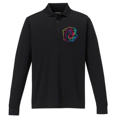 Pre-K Vibes Team Pre-K Squad Tie Dye 1st Day of School Performance Long Sleeve Polo