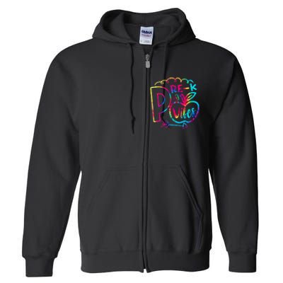 Pre-K Vibes Team Pre-K Squad Tie Dye 1st Day of School Full Zip Hoodie