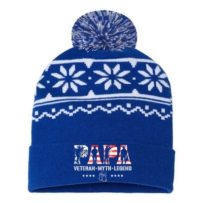 Papa Veteran The Myth The Legend Fathers Day Veterans Day USA-Made Snowflake Beanie