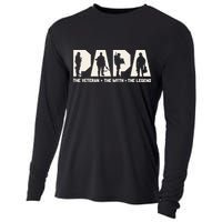 Papa Veteran The Myth The Legend Fathers Day Grandpa Cooling Performance Long Sleeve Crew