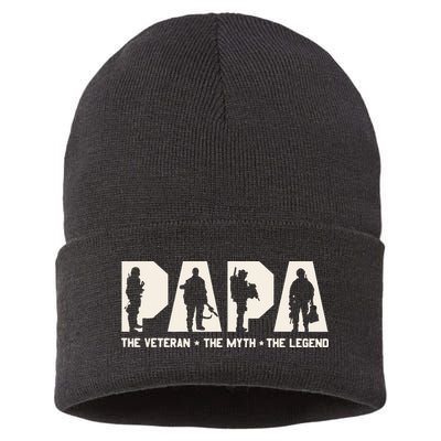 Papa Veteran The Myth The Legend Fathers Day Grandpa Sustainable Knit Beanie