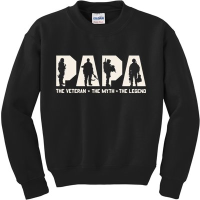Papa Veteran The Myth The Legend Fathers Day Grandpa Kids Sweatshirt