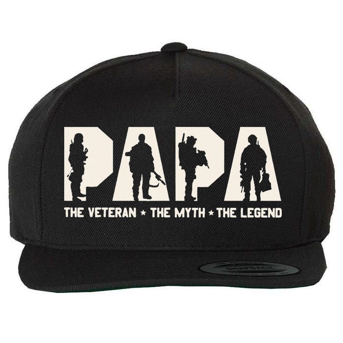 Papa Veteran The Myth The Legend Fathers Day Grandpa Wool Snapback Cap