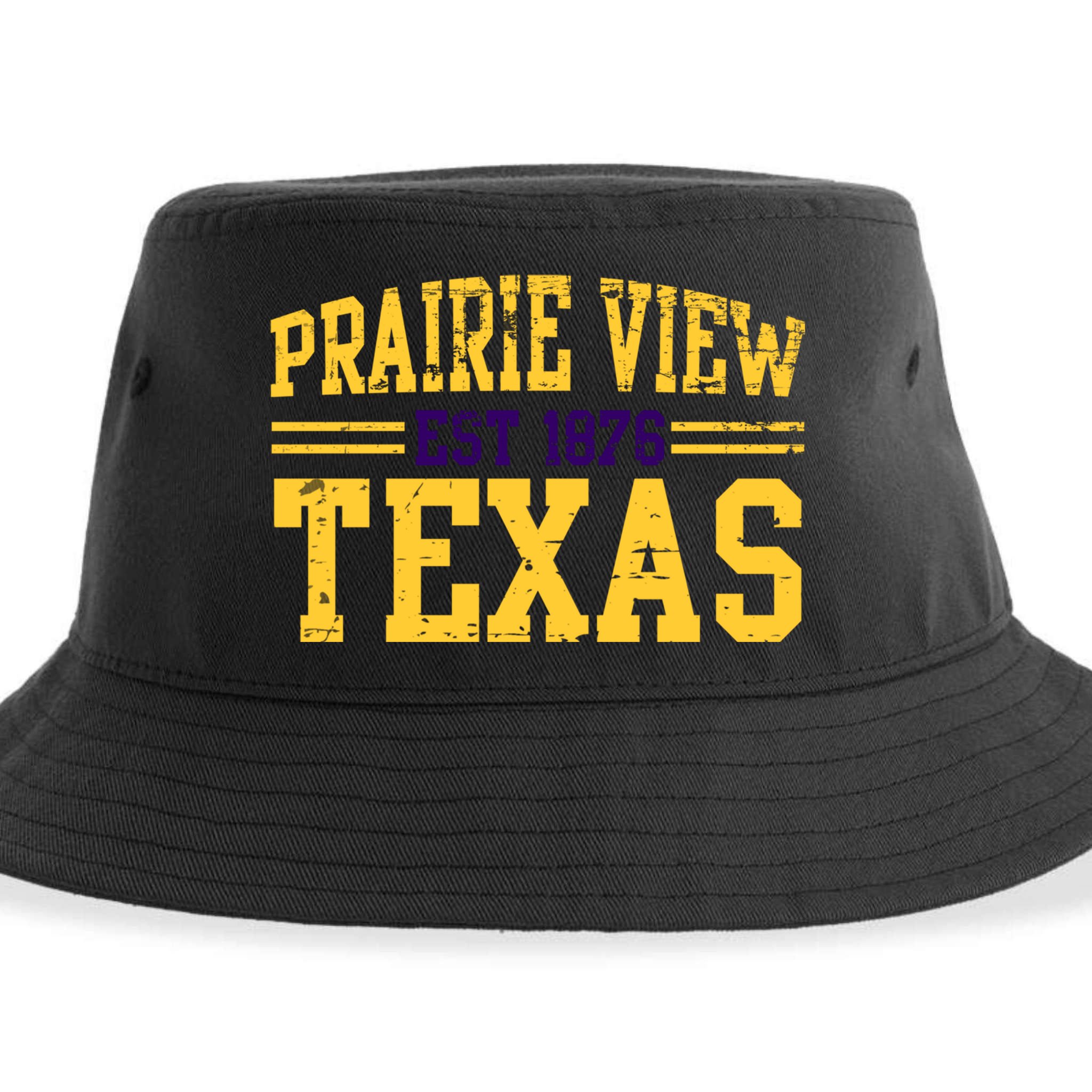 Prairie View Texas, Prairie Gift, Distressed Text Sustainable Bucket Hat
